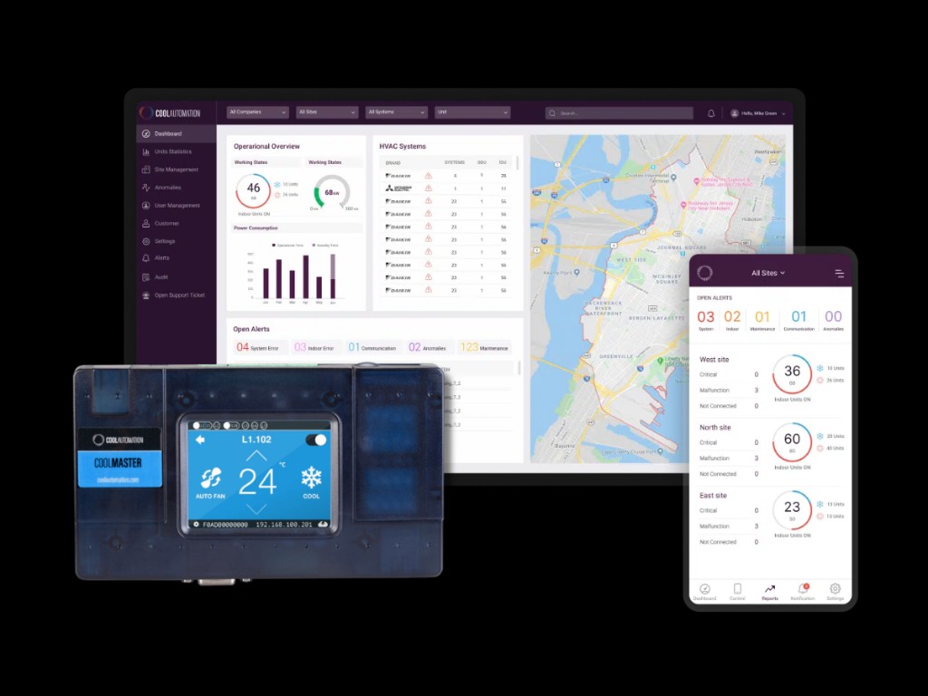CoolAutomation dashboard, CoolMaster gateway and mobile app