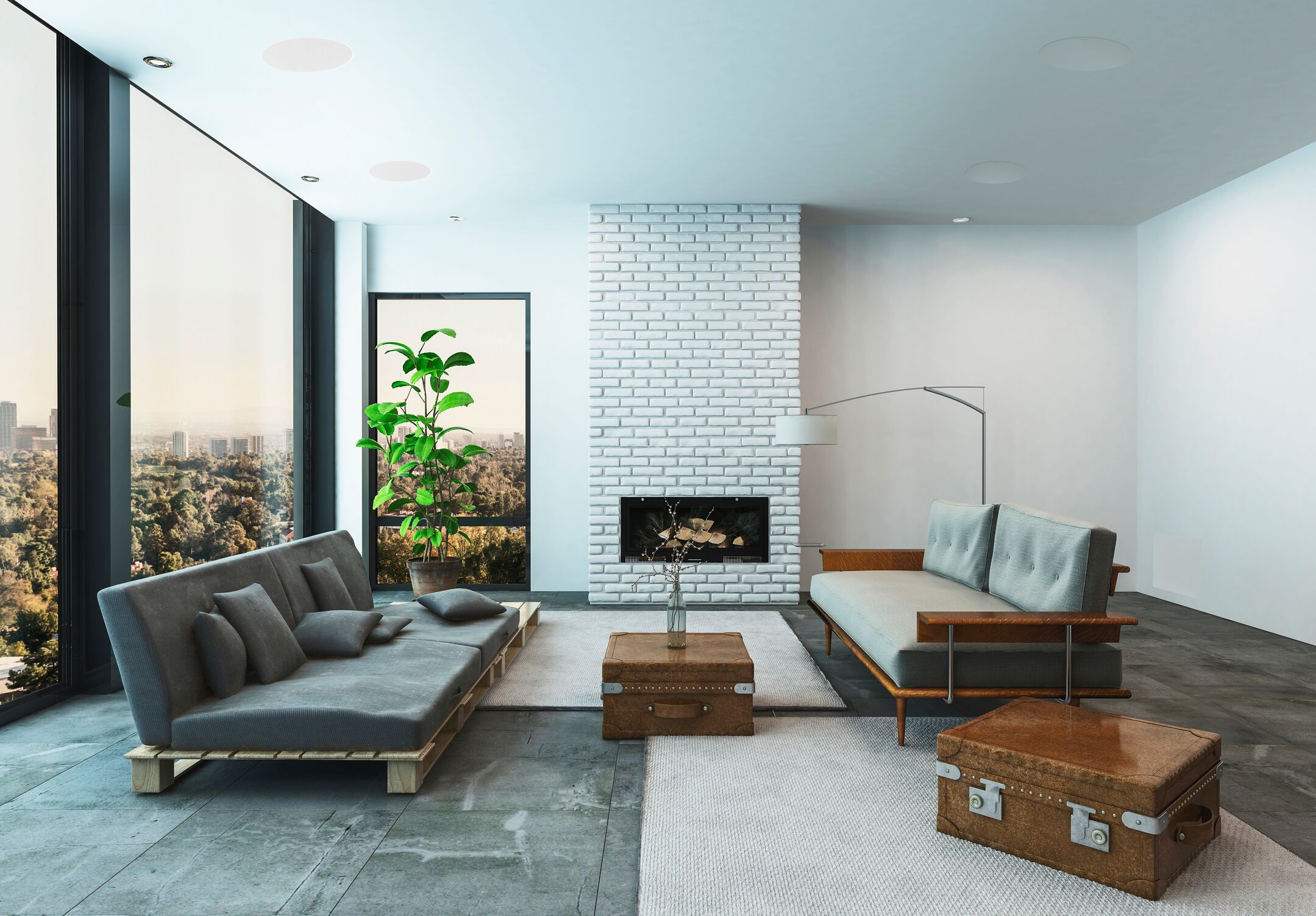 Klipsch in-ceiling speakers in modern living room