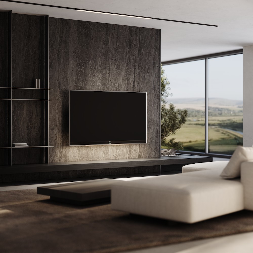 Loewe Stellar OLED TV wall-mounted in luxury living room