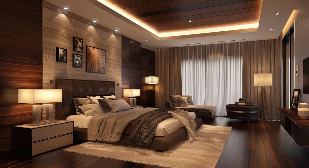 Luxury bedroom with Rako curtain and blind control