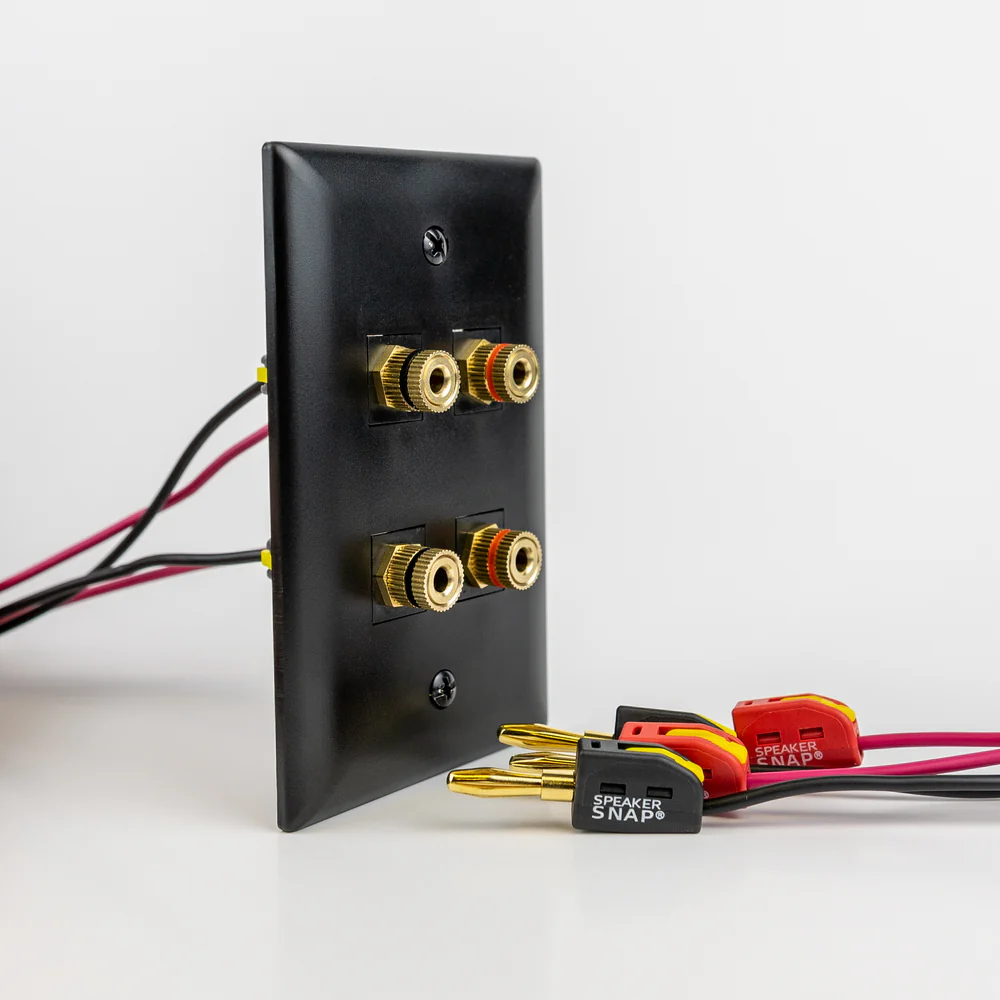 Speaker Snap keystone insert wall plate with gold binding posts and banana plugs